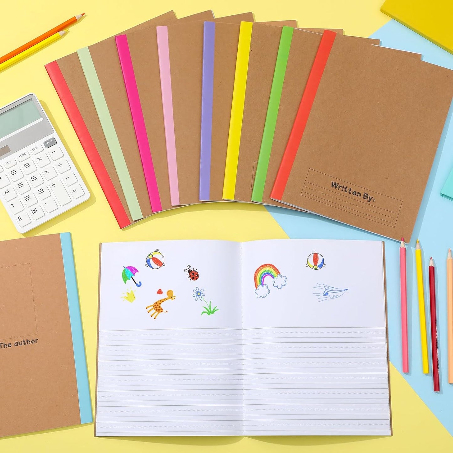 Henoyso 20 Pcs Primary Composition Notebook 9 3/4 x 7 1/2 Inch Kids Journal, Back to School Supplies, K-2 Primary Writing Notebook for Kids Student Draw and Write Story Journal (Classic Color)