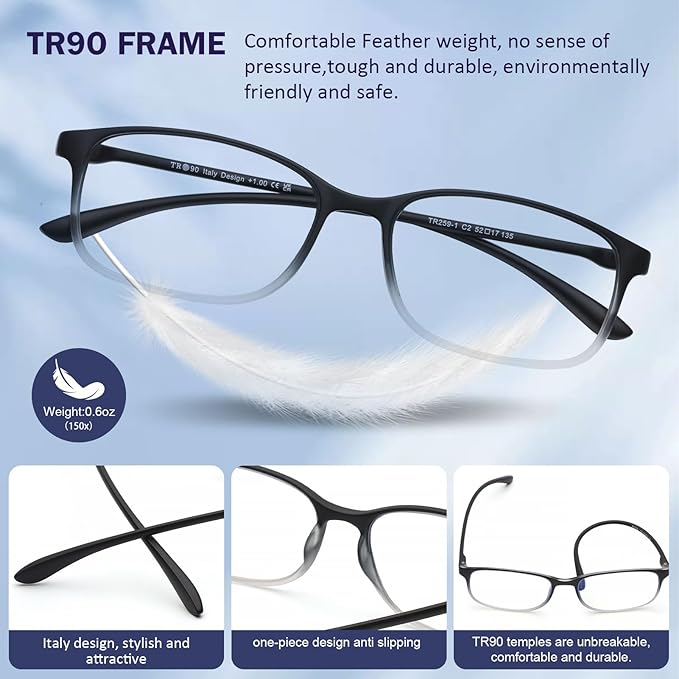 AQWANO 3 Pack Computer Reading Glasses Men Women Blue Light Blocking, Lightweight TR90 Flexible Frame Readers Glasses Anti Glare, No Rubber Frames 1.5