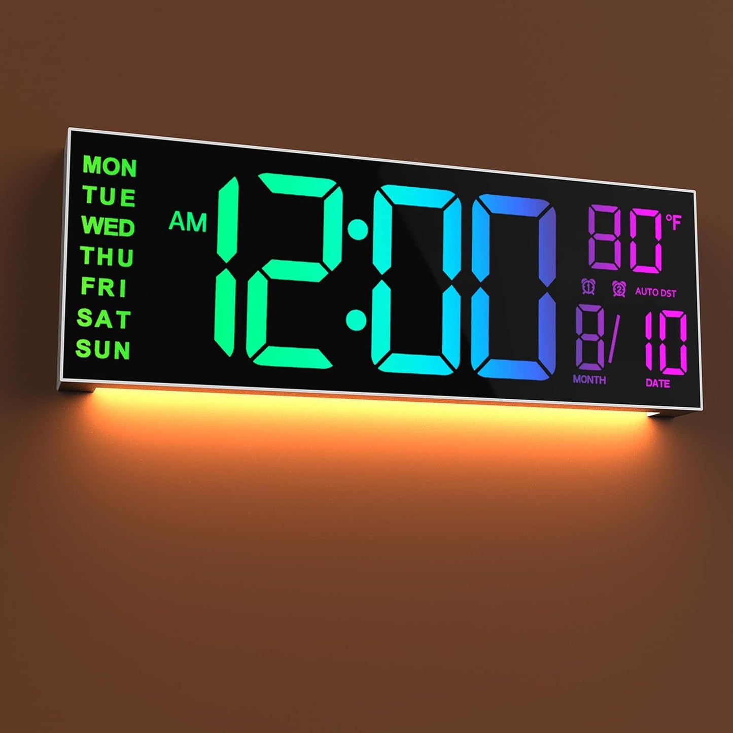 JALL 16" Large Digital Wall Mount Clock, Count Down Timer, Alarm, Big LED, 8 RGB Color, DST, Temperature for Living Room Classroom Desk, Xmas, Birthday Gift for Senior Mom Dad (White Shell, 16 inches)