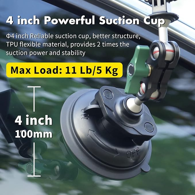 SEASKY S1 Powerful Sports Camera Suction Cup Car Mount for Gopro Hero 13/12/11/10/9/8 Black DJI Action 5/4/3/2 Pocket Insta360 X5 X4 X3 X2 Ace Pro 2 Cell Phone Holder Accessories Aluminum Alloy Metal