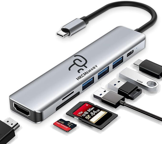 USB C Hub 7-in-1, 4K HDMI, 100W PD Charging, USB 3.0/2.0 Ports, SD/TF Reader, USB-C Data, for MacBook Pro/Air, iPad Pro, iPhone 16 Pro/Pro Max, Dell XPS, Steam Deck
