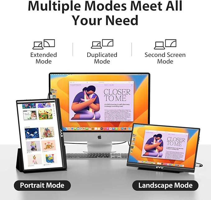 KYY Portable Monitor Latest 15.6'' FHD 1080P USB-C HDMI Laptop Monitor w/Smart Cover Bag & Dual Speakers, External HDR Computer Screen, Travel Gaming Monitor for PC MAC Phone Xbox PS4/5 Switch