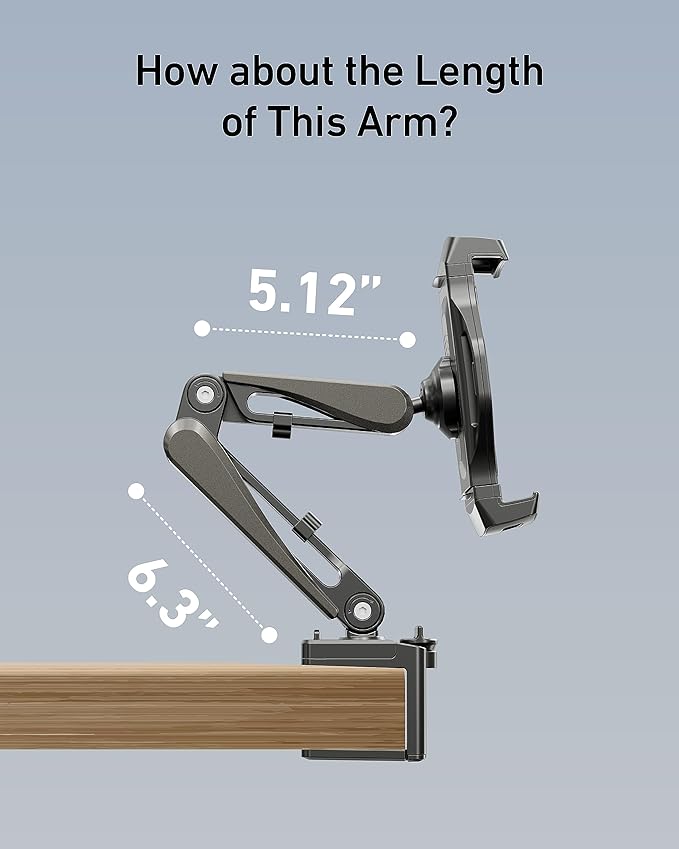 iPad Stand for Desk/Headboard, Tablet Mount with Cable Management, Tablet Holder for Recording/Filming, Black