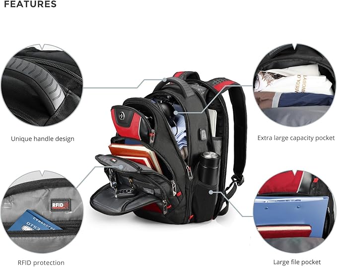 Swissdigital Design Men's Laptop Backpack for College and Business Travel with Integrated USB Charging Port and RFID Protection Fits 15.6" Laptops | J14-41