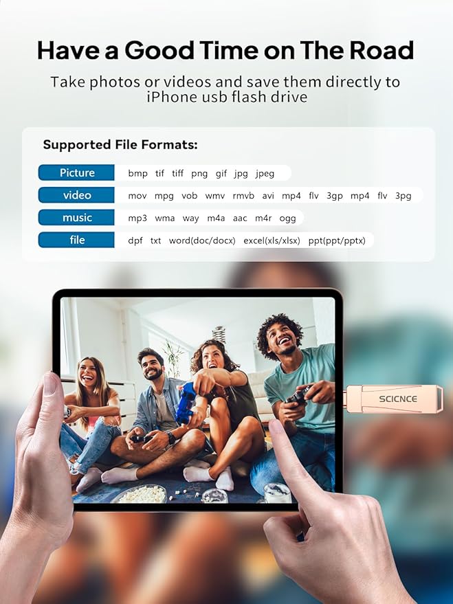SCICNCE 128GB Flash Drive Intended for iPhone, USB Memory Stick Storage Backup for Photos Videos, Plug and Play No APP Required, Compatible with iPhone iPad Android and Computers (Rose Gold)