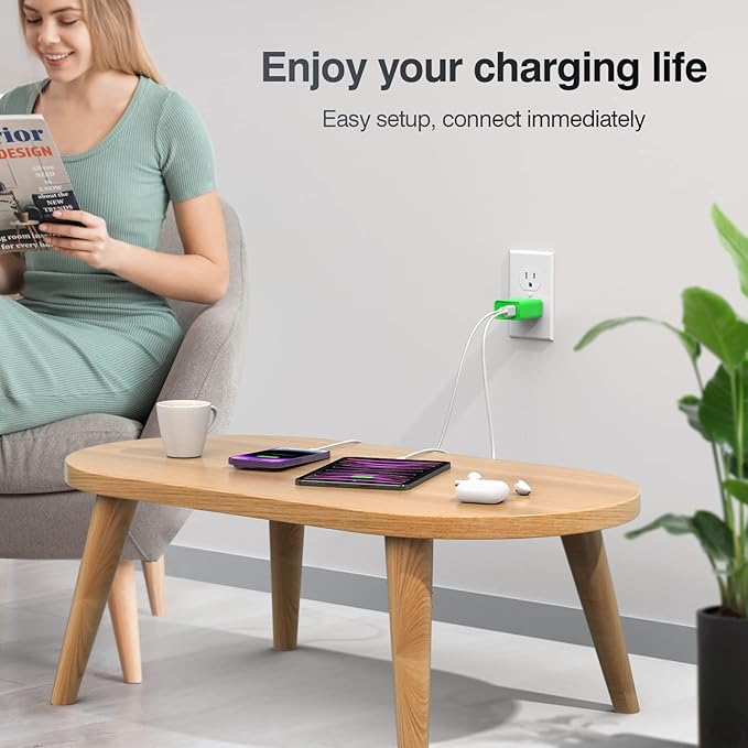 USB C Wall Charger, LCGENS 2-Pack 20W Type C Fast Charger Block Plug Dual Port PD + QC3.0 USBA Charging Brick Cube for iPhone, iPad, Samsung Galaxy, Google Pixel, Motorola, Huawei, Bright Green