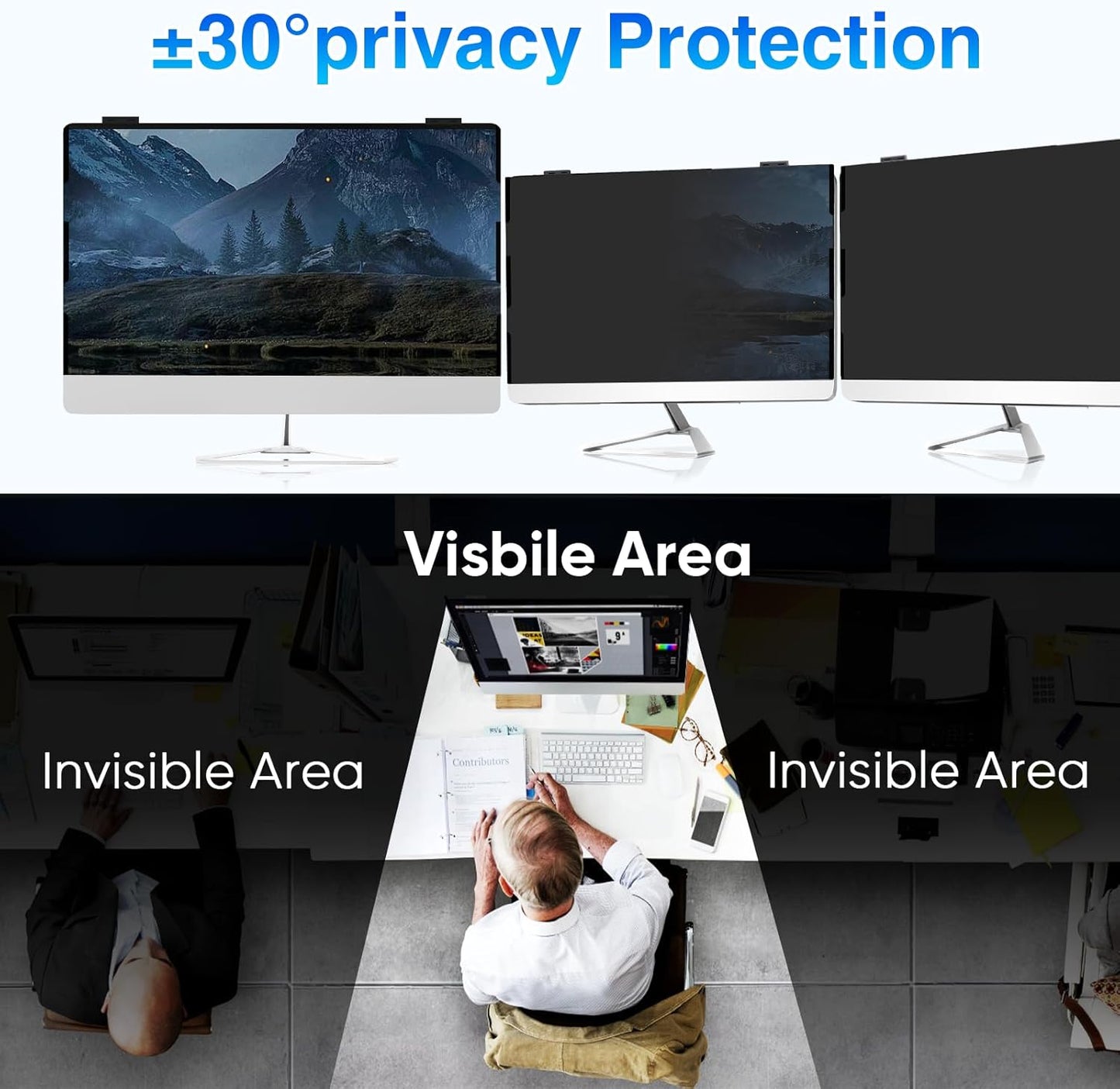 Magnetic 23.8 Inch Computer Screen Privacy Shield, Privacy Screen Filter for Frameless Monitor Widescreen 16:9 Aspect Ratio, Blue Light Protector, Anti-Spy & Anti-Scratch