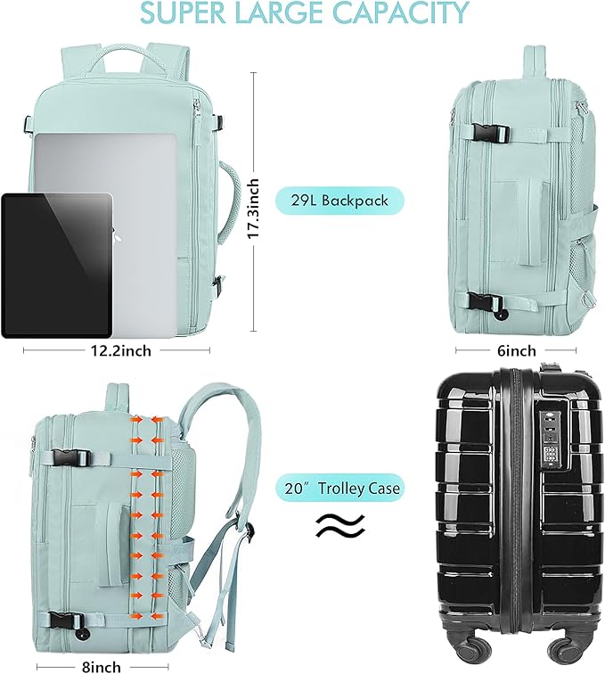 Beraliy Large Travel Backpack for Women Airline Approved, Carry On Backpack, 17 Inch Laptop Backpack, Personal Item Bag Casual Daypack Backpacks, Mint Green