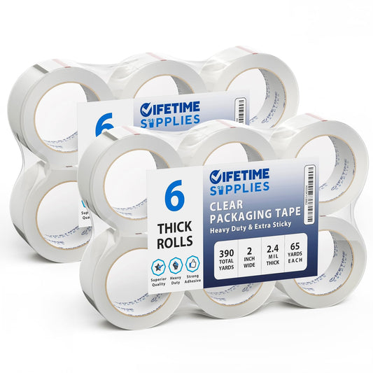 12 Rolls | 2.4 mil Clear | 65 Yards Each (780 Yards Total) | 2" Premium Packing Tape Heavy Duty Packaging Tape for Shipping Moving Stronger Thicker