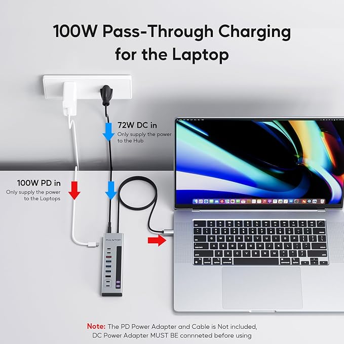 Powered USB C Hub, 10-in-1 USB 3.2 Data Hub with 3 x USB A/C 10Gbps, 3 x USBA 5Gbps, USB A 2.0, 100W PD-in, 2 x 24/45W Type-C Charging Ports (72W Adapter Included)