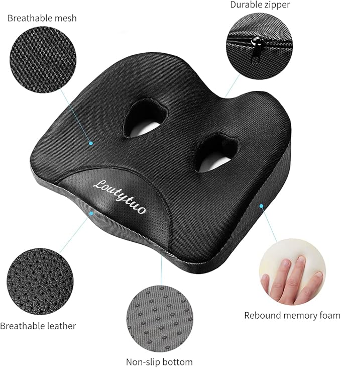 LOUTYTUO Seat Cushion Pillow,100% Memory Foam and Washable Cover,for Office Chair,Car Seat and Wheelchair, Soft Support Seat Cushion