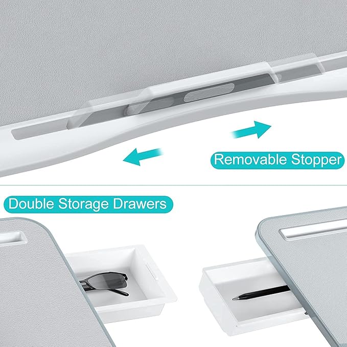 Laptop Bed Tray Desk, Foldable and Adjustable Lap Table with Heights and Angles, Upgraded-Sturdy Laptop Lap Desk for Bed/Sofa/Couch/Floor (2 Drawers, X-Large, Grey)