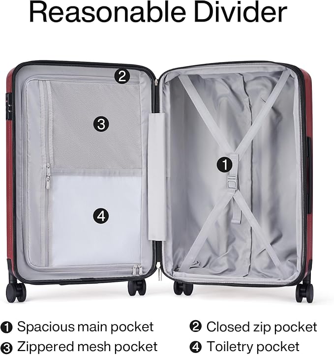 Hanke Expandable Hardshell Luggage Sets 3 piece Carry On Luggage with Wheels Suitcases Lightweight Checked Tsa Luggage Rolling Large Suitcase Travel Luggage Bag Woman Men 20/24/29 Inch(Burgundy)