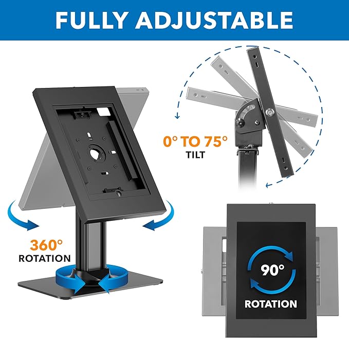 Mount-It! Anti-Theft Tablet Kiosk, Locking Countertop Tablet Enclosure with Freestanding Base, Universal Enclosure Compatible with iPads Gen 7, 8, 9 and 10, iPad Pro, iPad Air, Black