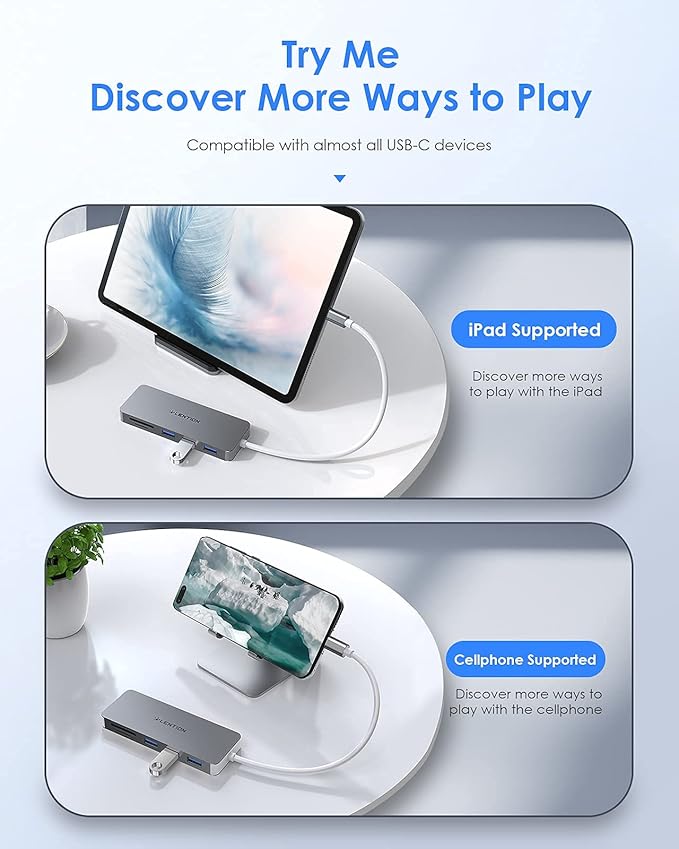 LENTION USB C Hub, 5-in-1 USBC Multiport Adapter with 3 x Powered USB 3.0 Ports 5Gbps, SD/TF Card Reader, for MacBook Pro/Air, iPad, Surface, iPhone 15 & More, Stable Driver 3.0, Space Gray (CB-C15)