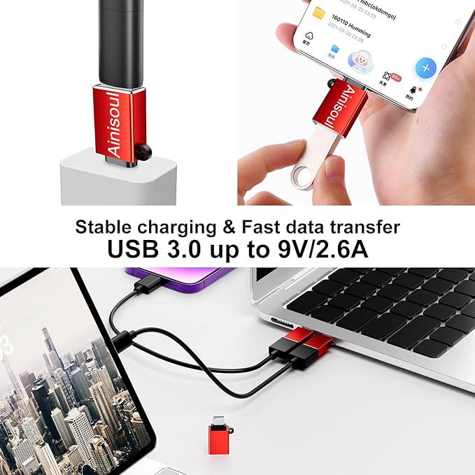 USBC to USB Adapter 8 Pack,USB C to A Adapter,USBC to USBA Cable Converter,USBC Converter for iPhone 16 15,MacBook Pro,iPad Pro and More,Red
