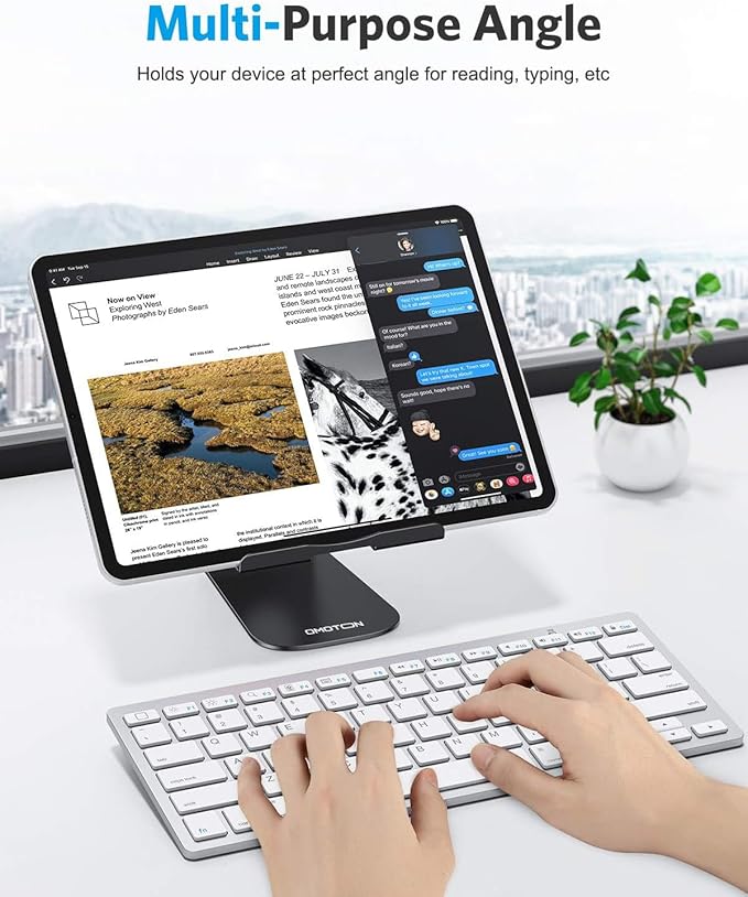 OMOTON Tablet Stand Holder Adjustable, T1 Desktop Aluminum Tablet Dock Cradle Compatible with iPad Air/Mini/Pro 11/12.9, iPad 10.2/9.7, Samsung Tab and More, Black