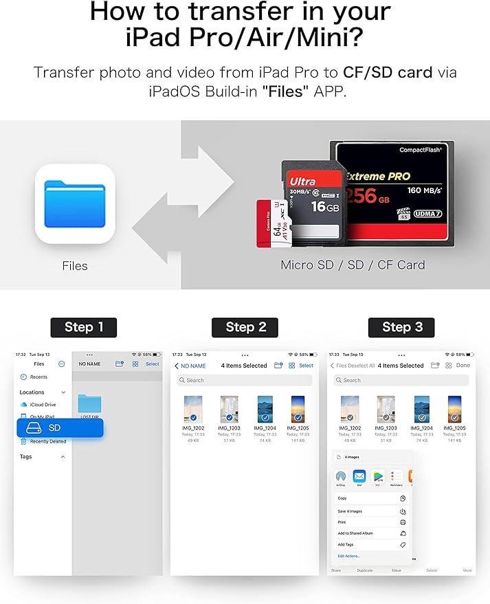 USB C SD Card Reader for iPhone 15/iPad/Mac, ChiaoPio USB C to SD CF, Type C Memory Card Adapter with Compact Flash/CF/SD/MicroSD Slots Compatible with iPad MacBook Pro/Air/Mini Mac Laptop
