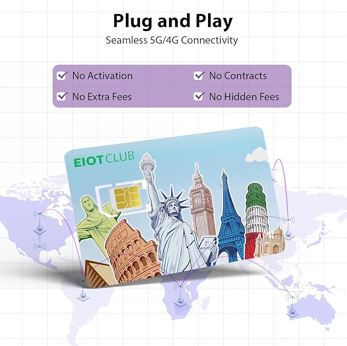 EIOTCLUB Prepaid Europe SIM Card, 5GB/30Days SIM Card, Use in 37 European Countries & The US, 5G/4G High Speed Data Card for Europe Travel (No Activation & Roaming Fees Required)