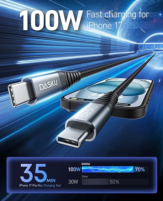 USB C to USB C Cable 15FT 100W Extra Long USB-C Charger Cable Braided Type C Fast Charging Cord Compatible with iPhone 17/16/15/Pro/Plus/Pro Max/Samsung Galaxy S23/LG/Switch