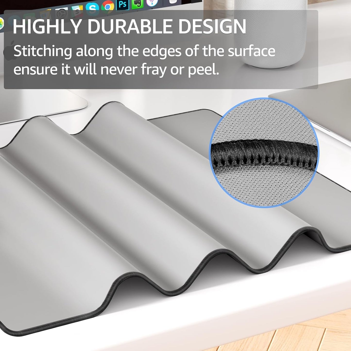 KTRIO Large Gaming Mouse Pad with Stitched Edges, Extended Mousepad with Superior Micro-Weave Cloth, Non-Slip Base, Water Resist Keyboard Pad for Gamer, Office & Home, 31.5x15.7in, Silver Grey