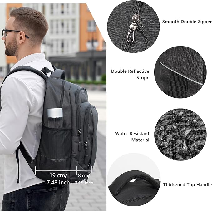 Work Backpack for Men Travel Laptop Backpack Water-Resistant 15.6 Inch Computer Backpack Business All Black