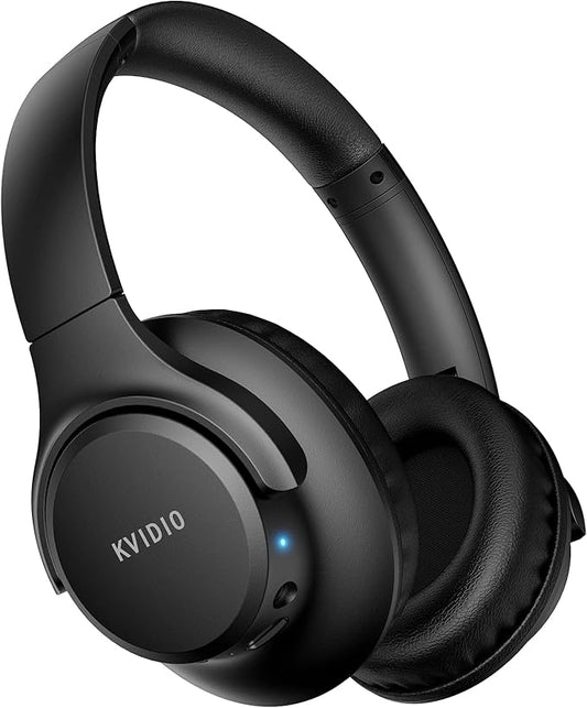 KVIDIO Bluetooth Headphones Over Ear, 65 Hours Playtime Wireless Headphones with Microphone, Foldable Lightweight Headset with Deep Bass, HiFi Stereo Sound Low Latency for Travel Work Cellphone