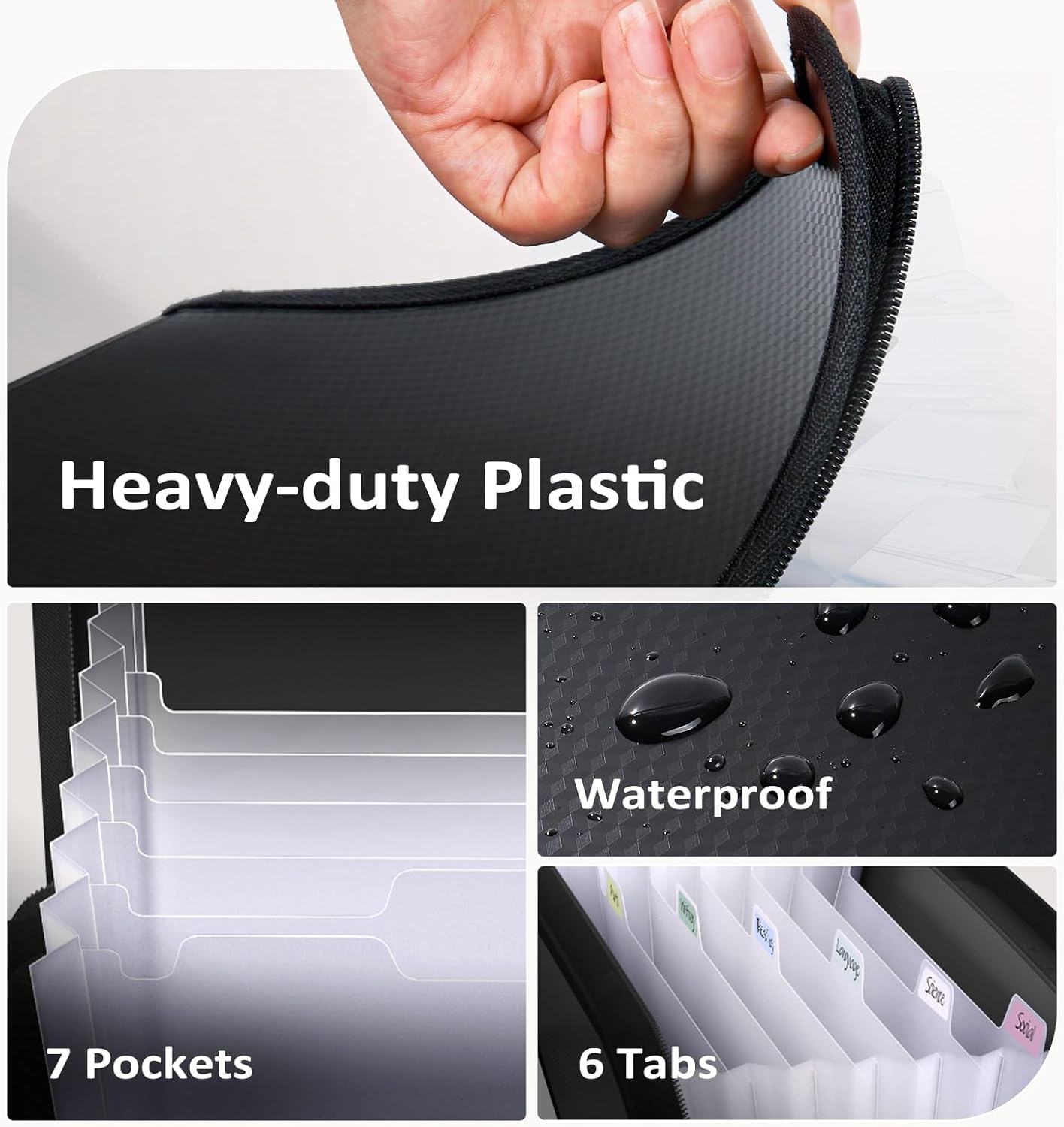 Sooez 7 Pockets Accordion File Organizer, Zipper Expanding File Folder, Heavy Duty Folder Organizer, Sleek Letter Size Accordion Folder, Portable Expandable File Folder for Documents, Green