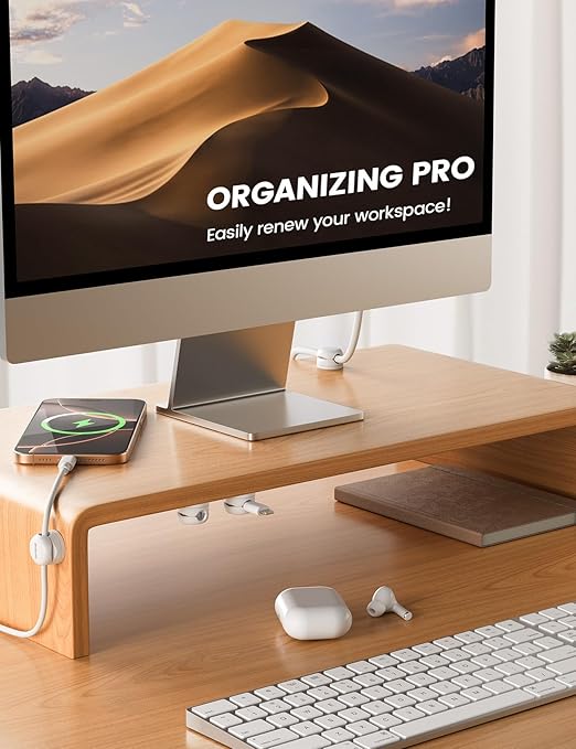 Lamicall 12Pack Rotatable Cord Organizer, Office Desk Nightstand Accessories - Cable Clips Management, Birthday Gifts for Teens Friends, Desk Phone Charger Holder Gadget, Home Workspace Organizer