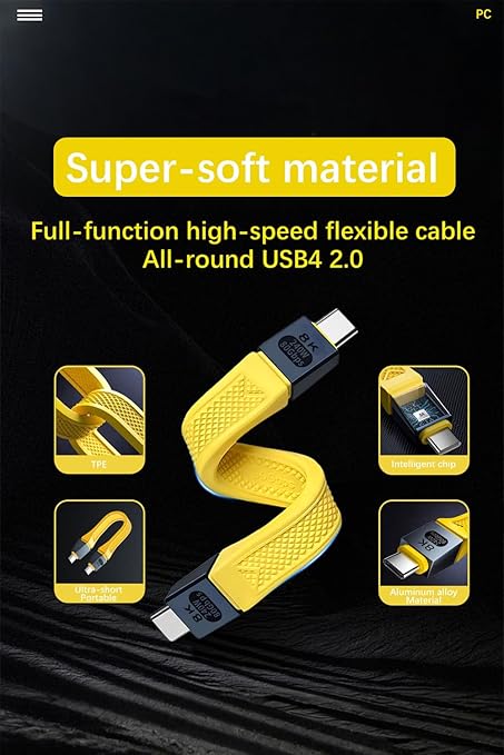 Duttek 80Gbps 240W Short USB C to USB C Cable for Thunderbolt 5 Cable 5inch, 8K@120Hz Type C to Type C Cord Compatible with iPhone 16, MacBook, Thunderbolt 4/3,USB 4. Yellow
