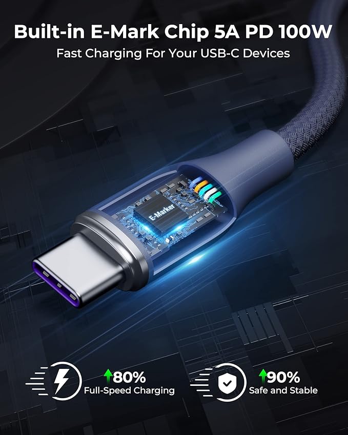 VOLTME USB C Cable (6ft 100W, 2-Pack), Premium Nylon USB C to USB C Cable 2.0, Type C Charging Cable Fast Charge for iPhone 17/16/15 Series,Galaxy S25/S24/S23,MacBook Pro 2020,and More(Blue)