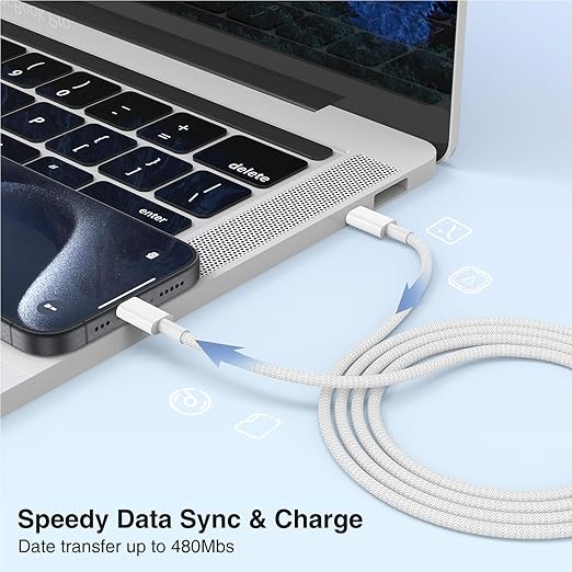 2-Pack Grey 10FT 60W USB C to USB C Cable, Type C Fast Charging Cable for iPhone Air 17 16e 16 15 Pro Plus Pro Max，for Galaxy S25/S24, for iPad Pro/Air/mini, for MacBook Pro/Air and More