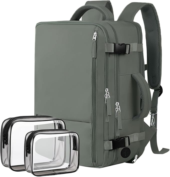 Hanples Extra Large Travel Backpack for Women as Person Item Flight Approved, 40L Carry On Backpack, 17 Inch Laptop Waterproof Hiking Casual Bag(Olive Green)