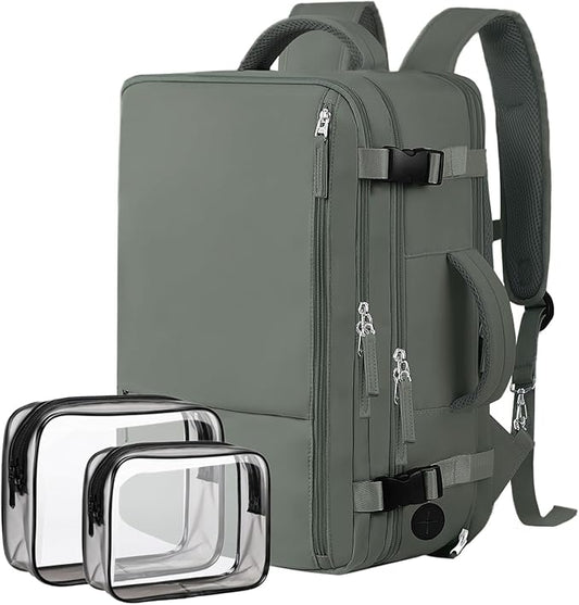 Hanples Extra Large Travel Backpack for Women as Person Item Flight Approved, 40L Carry On Backpack, 17 Inch Laptop Waterproof Hiking Casual Bag(Olive Green)