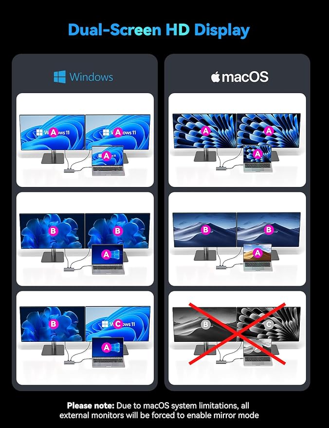 XAOSUN 10 in 1 USB C Docking Station Dual 4K Monitor, 10Gbps USB C HUB with 2 HDMI 4K@60Hz, USBC Dock with 10Gbps USB A and C, Gigabit Ethernet, PD 100W, SD/TF (microSD) for Lenovo/Mac/Dell/HP/XPS