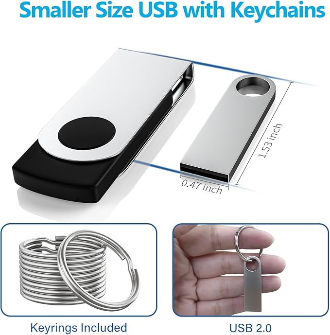 ABLAZE 128MB Flash Drive 10 Pack, Metal USB 2.0 Thumb Drives with Keychains USB Sticks Pendrives (Sliver)