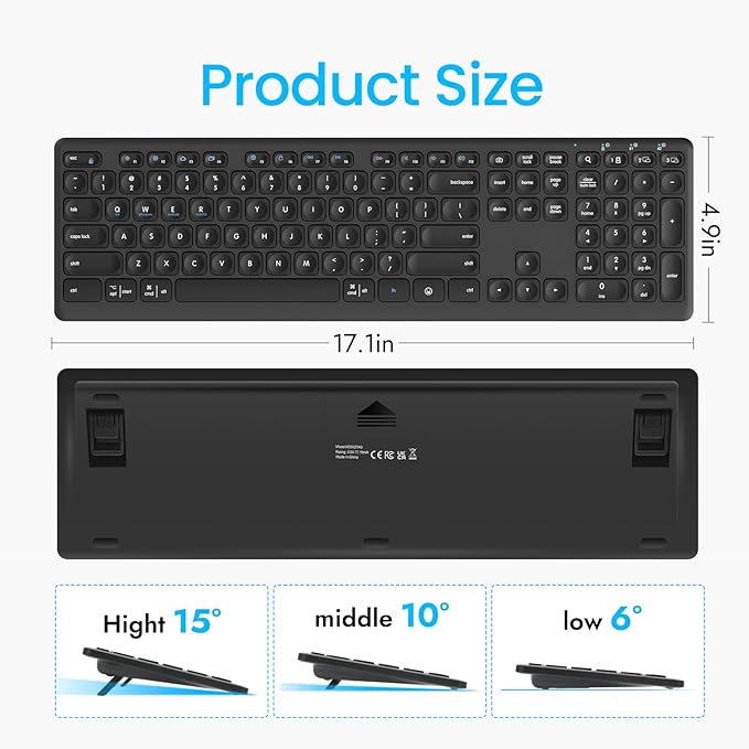 K9300 Multi-Functional Keyboard, 2.4G Wireless USB and Dual Bluetooth, Support Multi Device Switching, Full Size, Scissor-Switch Keys Silent Design for Computer, Laptop, MacBook and iPad.