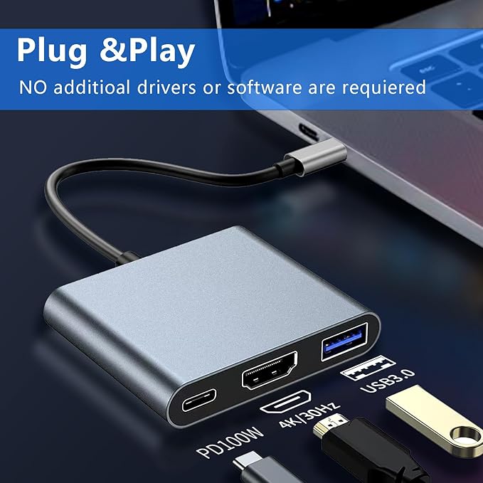 USB C to HDMI Multiport Adapter Hub with 5Gbps USB 3.0, 4K HDMI & 100W PD - Thunderbolt Compatible for Ipad/MacBook Pro/Air/Switch and More