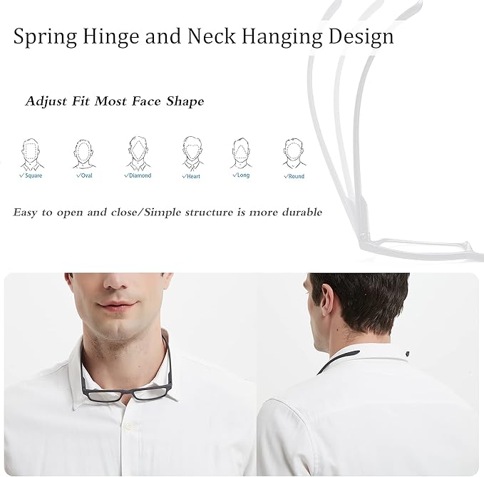 EYEURL 2-Pack Reading Glasses for Women Men Neck Hanging Blue Light Blocking Glasses With Spring Hinge Computer Readers