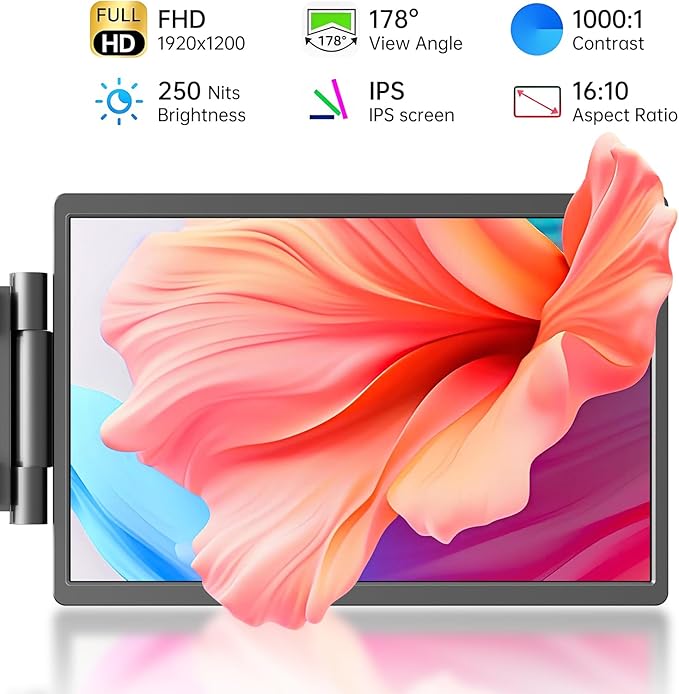 14‘ FHD 1200P IPS Portable Laptop Screen Single Right Side Expandable Monitor, Designed for 13-17’ Laptops USB-C, HDMI Interface. Compatible Devices PC, Mac, Windows, Android, Switch and PS5