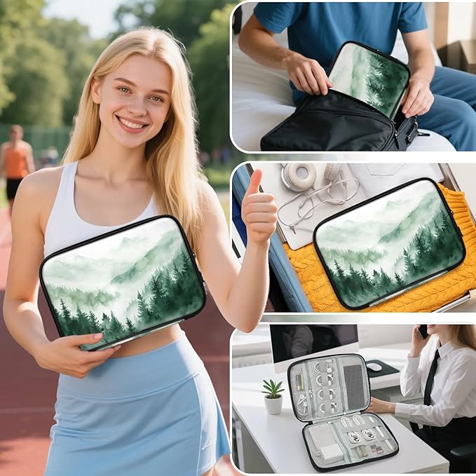 Green Misty Forest Electronics Travel Organizer Case, Tech Accessories Cable Storage Bag for Cords, Charger, Phone, Hard Drive