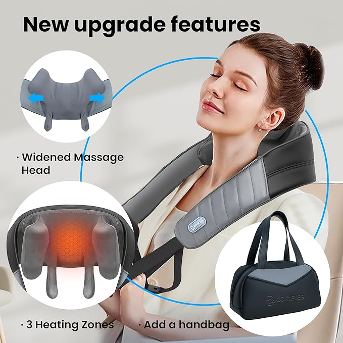 COMFIER 4D Neck and Shoulder Massager with Heat, Wireless Deep Tissue Back Massager for Pain Relief, Hands-Free Shiatsu Neck Massager with Carry Bag, Gift for Women Men Mom Dad