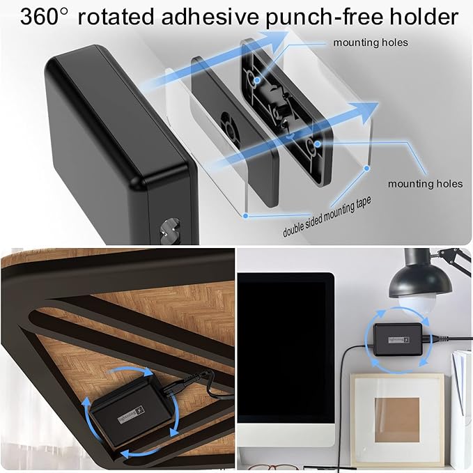 USB C Charger Block 100W, 5 Ports Charging Blocks Ultra Thin Flat Plug, USB Charging Hub with 360° Rotated Adhesive Punch-Free Holder, Charging Station for Laptops, Tablets, Cellphones Stuff
