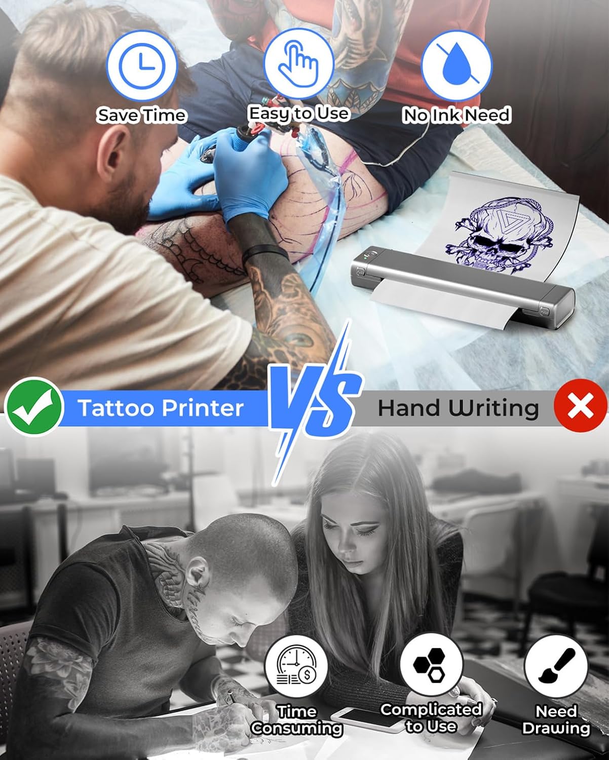 Phomemo M08F Portable Printers Wireless for Travel, Thermal Printer Support 8.5" X 11" US Letter, Bluetooth Inkless Printer Compatible with iOS, Android, Laptop for Travel, Office, Home