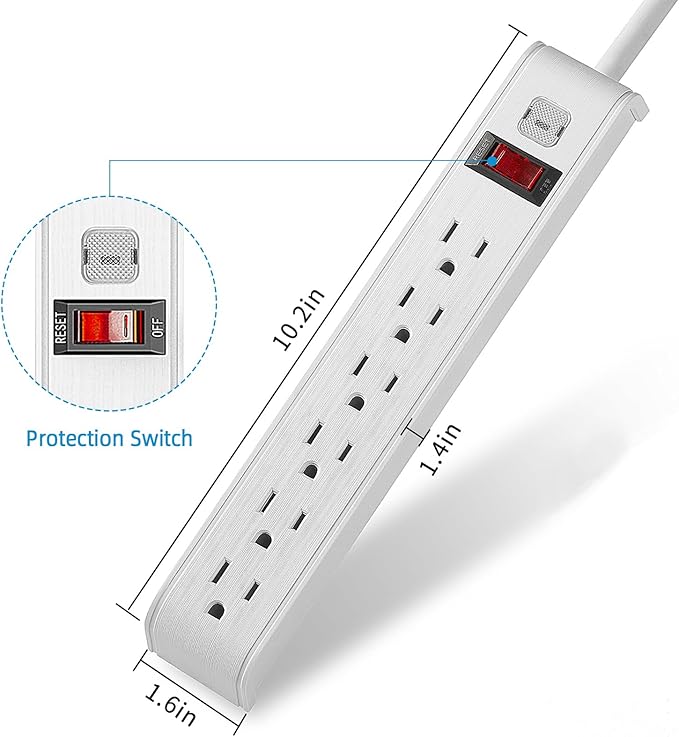 Surge Protector Power Strip, 4 Feet Extension Cord, 600 Joules Surge Protection, Multiple Protection 6 Outlet Strip, 14 AWG Cord, 15A/1875W, ETL Listed (1 Pack)