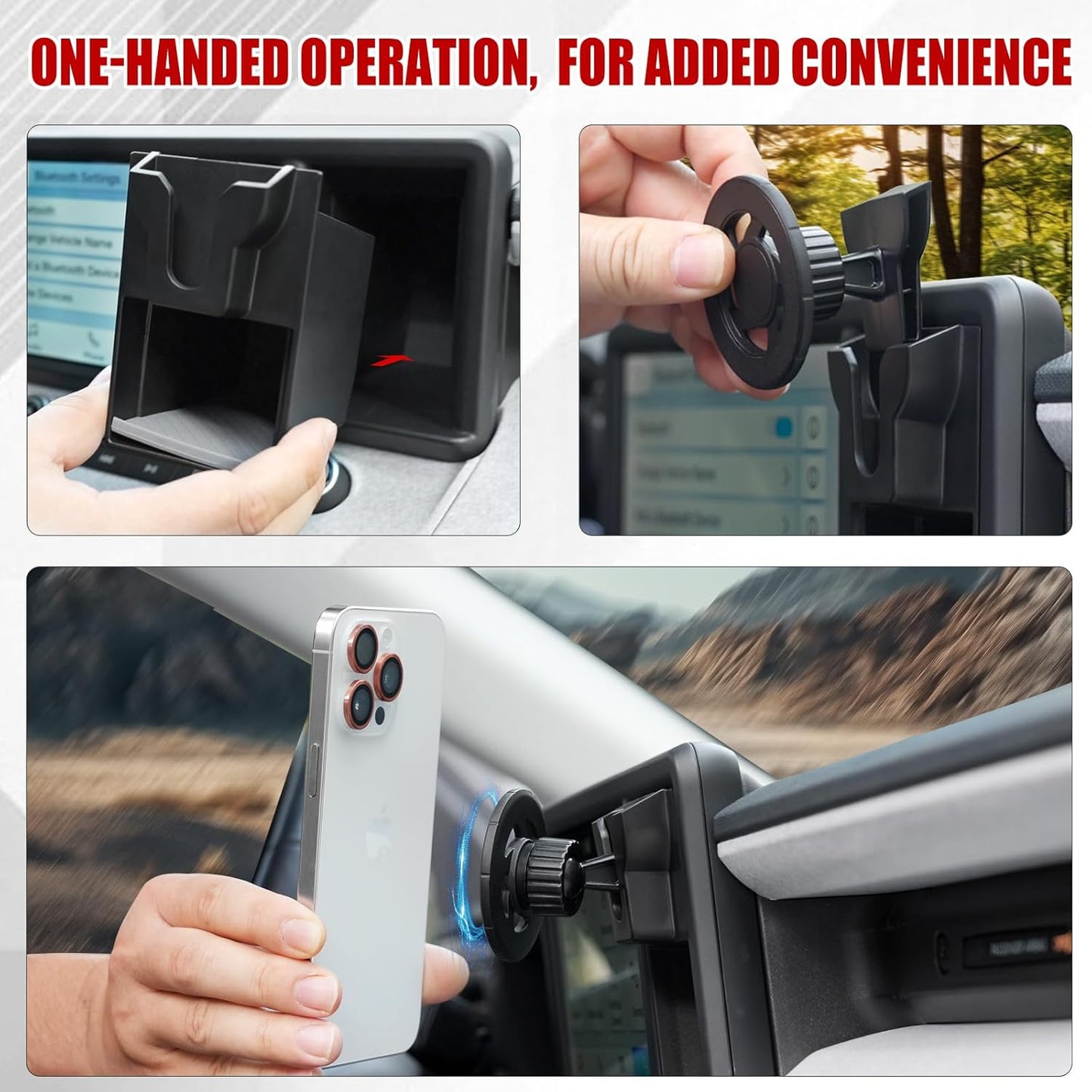 Mabett Magnetic Phone Holder Cubby Insert for Ford Maverick 2022-2024 Accessories, Dash Mount Storage Box Kit (Phone Holder)