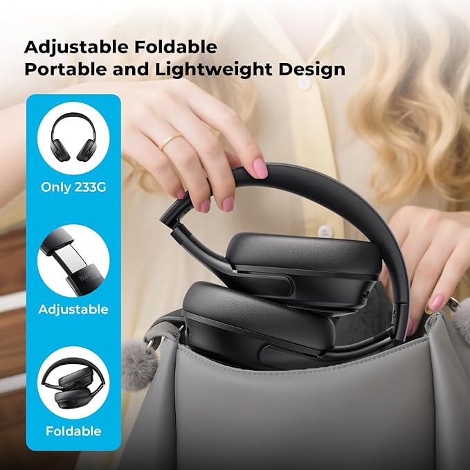 havit Active Noise Cancelling Headphones, Wireless Headphones Over Ear, Foldable Bluetooth 5.3 Over The Ear Headphone, 50H Playtime, HD Stereo Sound, Custom EQ via App for Travel, Office, Home