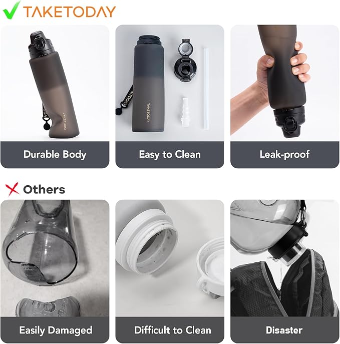 TakeToday Collapsible Water Bottles 32oz, Foldable Travel Water Bottle, BPA Free, Silicone Water Bottle Leakproof for Hiking, International Travel, Outdoors