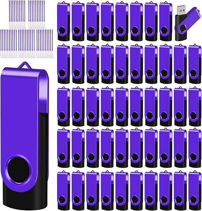 EASTBULL Flash Drive Bulk8GB USB 50 Pack with Lanyards USB 2.0 Thumb Drive Bulk Memory Stick Swivel Pen Drive for Storage and Backup 8 GB 50 Pack, Purple