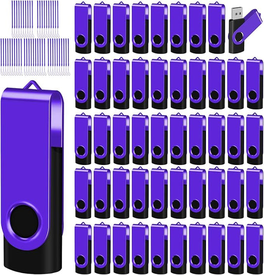EASTBULL Flash Drive Bulk8GB USB 50 Pack with Lanyards USB 2.0 Thumb Drive Bulk Memory Stick Swivel Pen Drive for Storage and Backup 8 GB 50 Pack, Purple